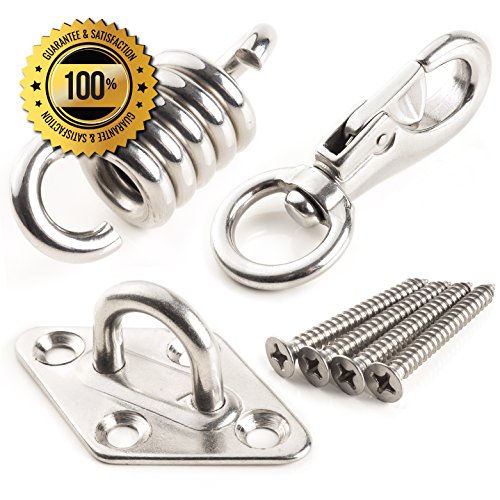 Amerigo Ultra Strong Hammock Chair Hanging Kit 600 LB Capacity Hammock Hooks Heavy Duty - Stainless Steel Hammock Hardware Spring Swivel Hook Ceiling Hammock Mount  4 Screws - Hammock Hanger