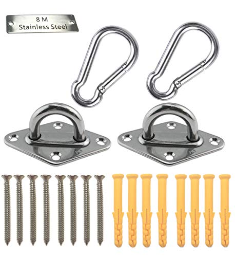 Heavy Duty Hammock Hanging Kit Pad Eye Plates Staple Ring HookCeiling Wall Mount Anchor Hooks Hanger for Swing Chair Suspension - Shade Sail Hardware for Outdoor Indoor ActivityStainless Steel