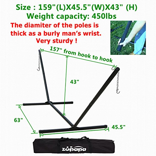 450lbs Weight Capacity Two Point Portable Hammock Stand Only Black 2 Steel Chains And 1 Carry Bag Included 10ft