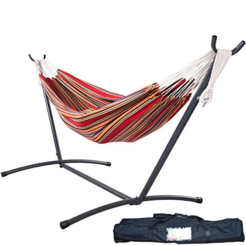 LazyDaze Hammocks Double Hammock With Space Saving Steel Stand with Carrying Case Techno