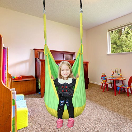 F-TIME Kids Hanging Swing Seat Hammock Pod Childrens Swing Chair Indoor Outdoor With Pure Cotton Meterial