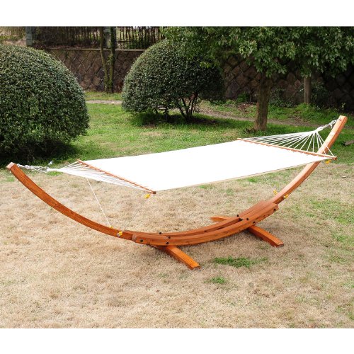 Outsunny Wooden Pine Arc Double Wide Patio Hammock Swing And Stand White