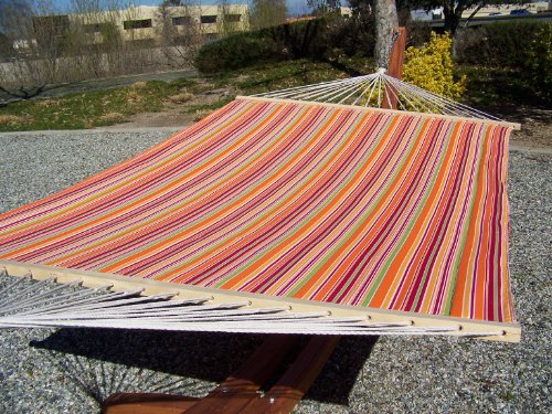 Petra Leisure 14 Ft Teak Wooden Arc Hammock Stand  Quilted Fiesta Color Double Padded Hammock Bed 2 Person Bed 450 LB Capacity