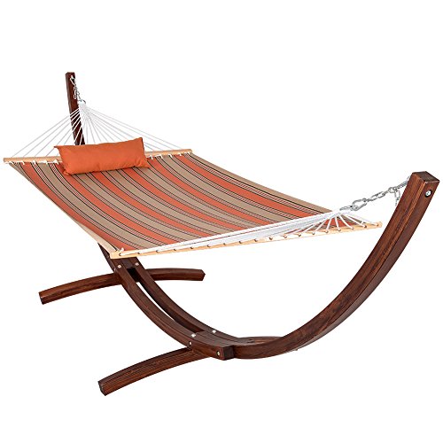 Lazydaze Hammocks® Sunbrella® Fabric Hammock And 12 Feet Wood Arc Hammock Stand,backyard Combo Set ,passage Poppy