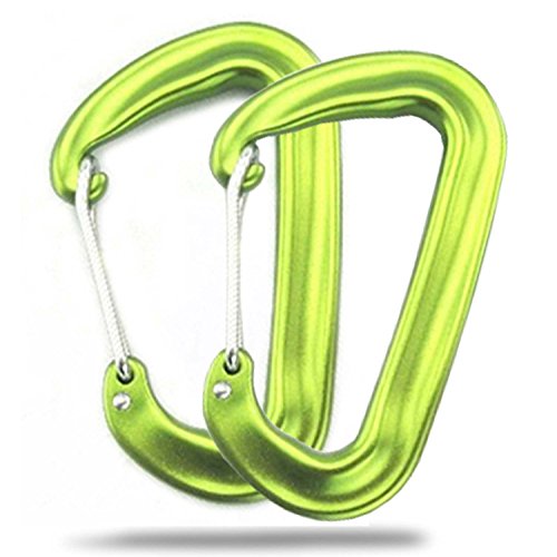2 Pack of Green Aluminum Hammock Carabiners - Exqline D Ring UltraLight Wiregate Carabiners for Hammock Suspension Clipping On Camping Accessories Anodized Green