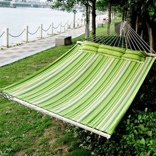 2 Person XL Double Stitched Cotton Green Hammock Camping Pillow Swing Bed Chain