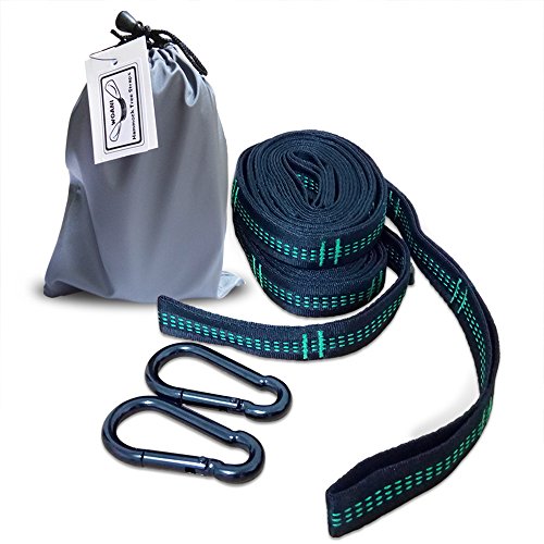 Adjustable Heavy Duty Ultralight Hammock Tree Straps Set Daisy Strap 1300LB with 15 Loops 2 Carabiners for CampingHiking and Outdoor Activity black green