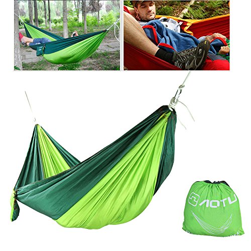 Double Outdoor Hammock Swing Bed Portable Parachute Nylon Fabric Blackish Green