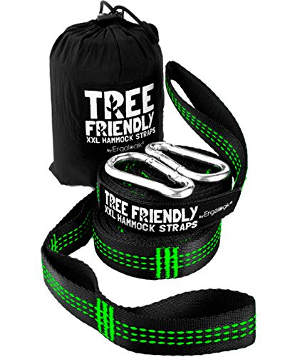 NEW ErgaLogik XXL Tree Friendly Suspension Hammock Straps - 20 Feet Total - 34 Loops 17 per Strap - Heavy Duty - Camping Hammock Accessories Hiking Green