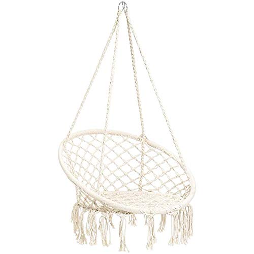 BCGI Hammock Chair Macrame Swing Hanging Cotton Rope Swing Chair Comfortable Sturdy Hanging Chairs for IndoorOutdoorBedroomPatioYard GardenHome260LBS Capacity