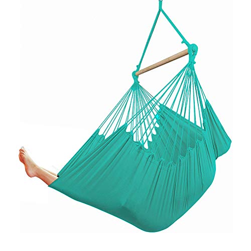 CCTRO XXL Large Brazilian Hammock Chair Hanging Rope Swing Seat - Cotton Weave - Extra Long Bed - for Bedroom Yard Bedroom Porch IndoorOutdoor Blue