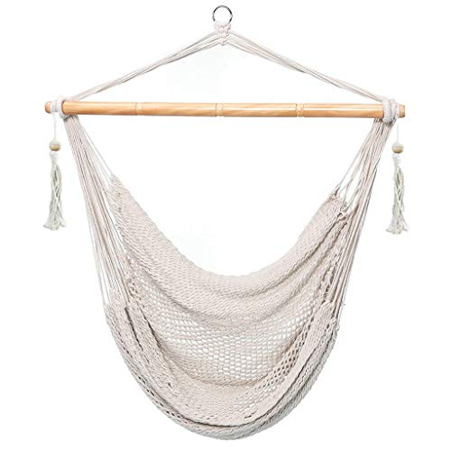 E EVERKING Hanging Rope Mesh Hammock Chair Swing Cotton Rope Mayan Hammock Chair Netted Hanging Chair Swing Seat for Outdoor Indoor Yard Bedroom Patio Porch 300lbs Weight Capacity