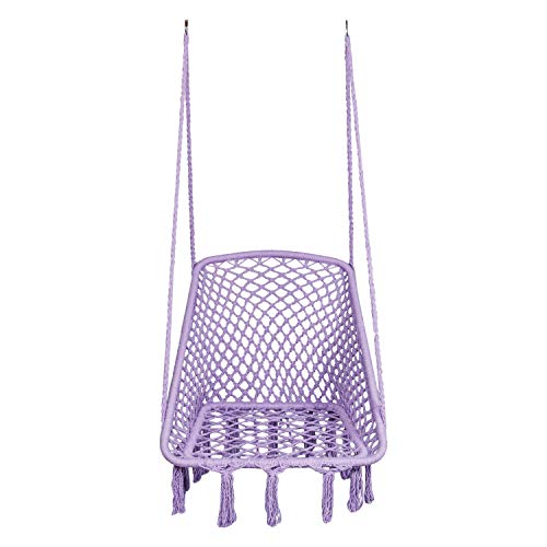 LAZZO Square Hammock Chair Hanging Knitted Mesh Cotton Rope Macrame Swing 260 Pounds Capacity 28 228 Seat Widthfor Bedroom Outdoors Garden Patio Yard Child Girl Adult Purple