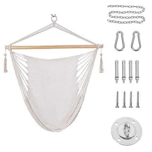 Patio Watcher Hammock Chair Hanging Rope Swing Seat with 2 Cushions and Hardware Kits Perfect for Indoor Outdoor Home Bedroom Patio Yard，Deck Garden
