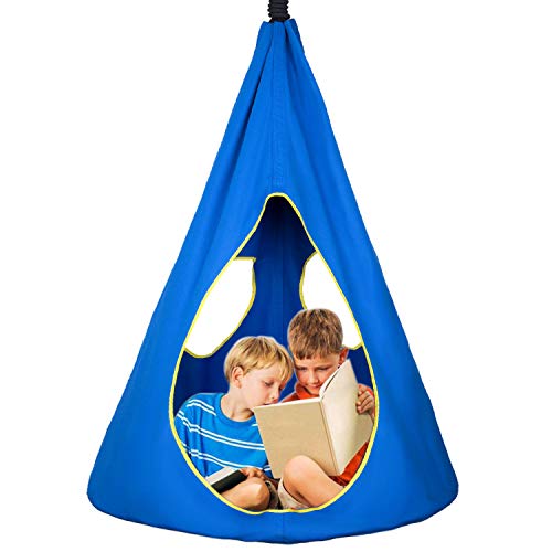 SUCHDECO Kids Hanging Tree Tent Nest Hammock Swing Chair for Boys Girls Pod Swing Seat for Indoor Outdoor Detachable Play Tent Swing for Bedroom33 Inch Blue
