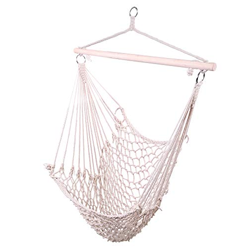 Taocca Hanging Rope AirSky Chair Swing Seat Cotton Relax Hammock with Wood Bar Comfortable Lightweight for Indoor Outdoor Garden Yard Porch Patio and Bedroom