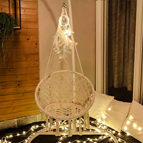 X-cosrack Hammock Swing Chair with Dream Catcher for 2-16 Years Old Kids Handmade Knitted Macrame Hanging Swing Chair for IndoorBedroomYardGarden- 230 Pound Capacity Stand and Chain not Included