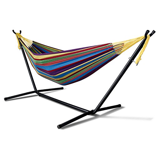 Double Hammock Paymenow Patio and Lawn Portable Double Hammocks With Space Saving Steel Stand Up to 450lbs Includes Portable Carrying Case Tropical