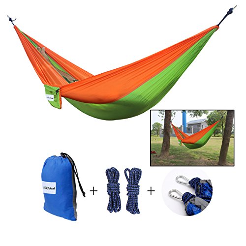 Hqdeal Portable 2 Person Parachute Nylon Fabric Camping Hammock Singledouble Hammock Swing 445lbs For Outdoor