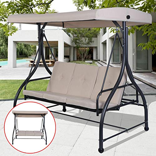 AlekShop Multi-Function 2-1 Bench Bed Loveseat Outdoor Swing Seat 3 Person Canopy Patio Porch Hammock Furniture Garden Bed Yard Pool