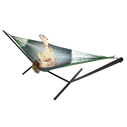 Sunnydaze Hand-Woven 2 Person Mayan Hammock with Stand Double Size Green 400 Pound Capacity