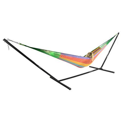 Sunnydaze Hand-Woven 2 Person Mayan Hammock with Stand Double Size Multi-Color 400 Pound Capacity