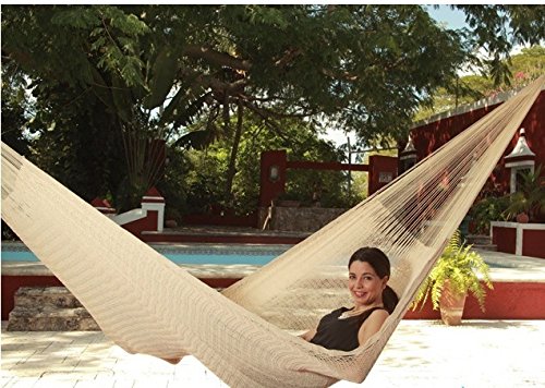 Sunnydaze Hand-Woven 2 Person Mayan Hammock with Stand Family Size Natural 400 Pound Capacity
