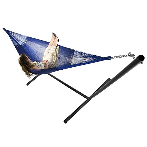 Sunnydaze Hand-woven 2 Person Mayan Hammock With Stand Double Size Blue&mdash400 Pound Capacity