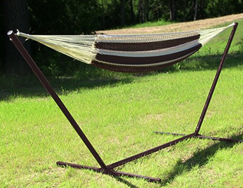 Sunnydaze Hand-woven Xxl Thick Cord Mayan Family Hammock With 15 Foot Stand Black And Natural 400 Pound Capacity