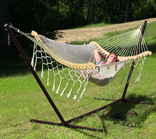 Thick Cord Mayan Hammock Curved Spreader Bars And Stand Sunnydaze Csb-nat-combo po455k5u 7rk-b283009