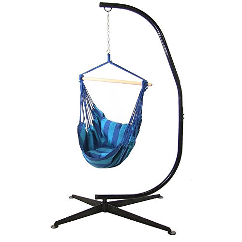 Apricis Hanging Hammock Swing with Two Cushions and C-stand Combo Hardware Included Easy and Quick for InstallationStand Max Bearing Weight 330lbSeaside with Stand