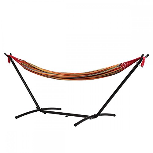 Double Hammock With Space Saving Steel Stand Includes Portable Carrying Case