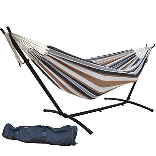 SueSport Double Hammock With Space Saving Steel Stand Includes Portable Carrying Case Desert Moon