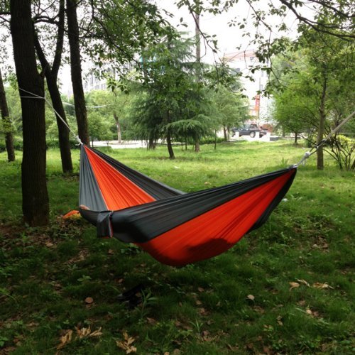 Portable Camping Outdoor Backyard Travel Hammock Nylon Fabric Grey Orange