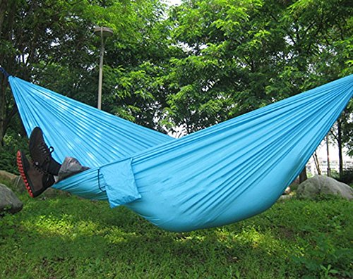 Portable Camping Outdoor Backyard Travel Hammock Nylon Fabric Light Blue