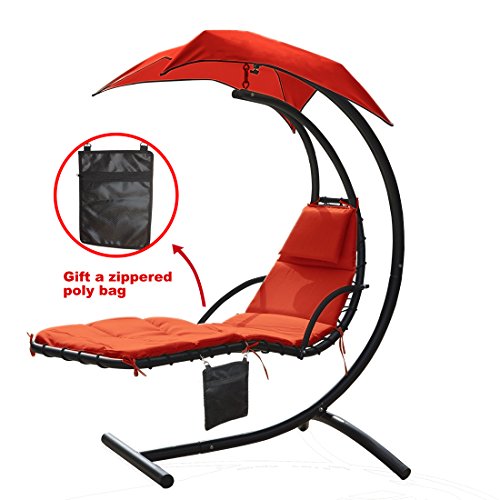 300lbs Weight Capacity Hanging Chaise Lounger Chair With Umbrella Garden Air Porch Arc Stand Floating Swing Hammock