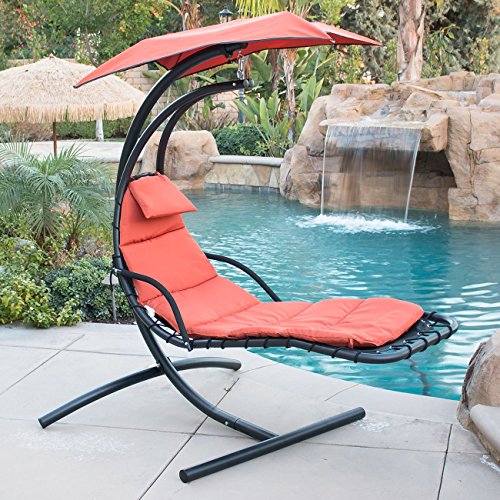 Belleze Hanging Chaise Lounger Chair Arc Stand Air Porch Swing Hammock Chair Canopy orange