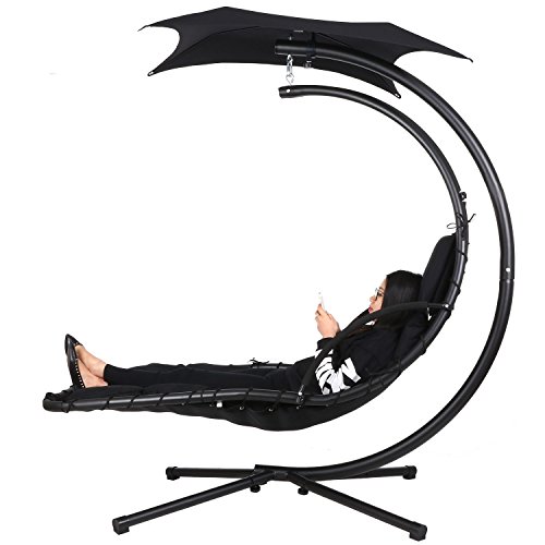 Hanging Chaise Lounger Chair Arc Stand Air Porch Swing Hammock Chair Canopy