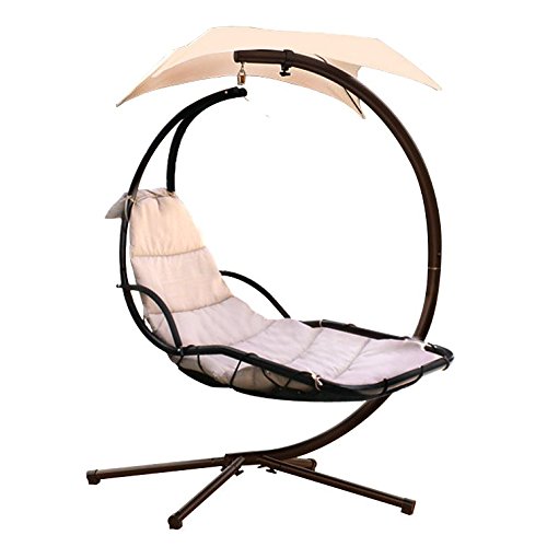 Hanging Chaise Lounger Chair Arc Stand Air Porch Swing Hammock Dream Chair With Canopy beige