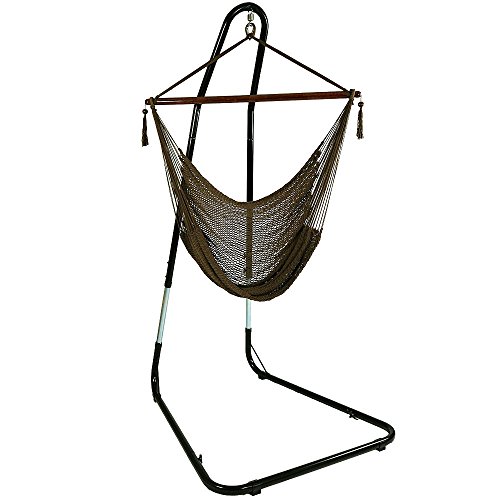 Sunnydaze Mocha Hanging Caribbean Xl Hammock Chair With Adjustable Stand