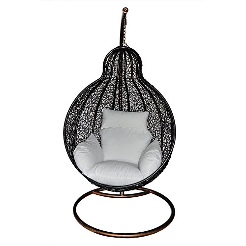 Ucharge Nest Wicker Rattan Swing Chair With Stand Hanging Swing Chair Hammock - Black