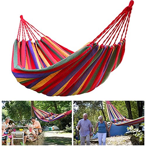 Camtoa Double Hammock Canvas Fabric Hammock Swing Bed Cotton Ropeamp Bag For Outdoor Camping Hangingred