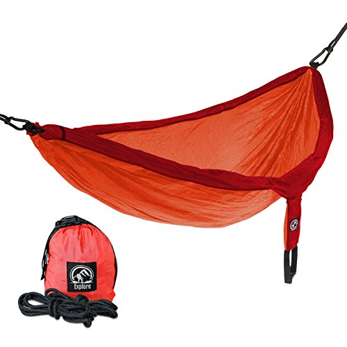 Explore Outfitters Pro Nylon Double Hammock large With Free Ropes - Best Portable Parachute Hammock For Camping