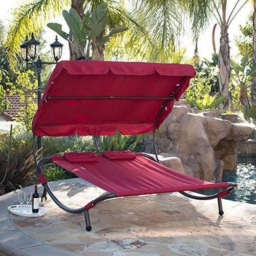 Belleze Swimming Pool Double Hammock Bed Sun Lounger Chaise Lounge Patio Outdoor Burgundy