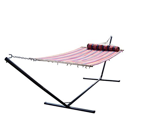 Petras 15 Ft Heavy Duty Tri-Frame Texture Coated Steel Hammock Stand W Quality Double Quilted Bed Pillow 300 LB Capacity 15 Foot