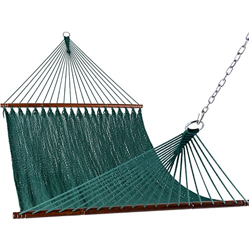 Sundale Outdoor 55&rdquo Double Caribbean Hammock Hand Woven Polyester Rope Outdoor Patio Swing Bed dark Green