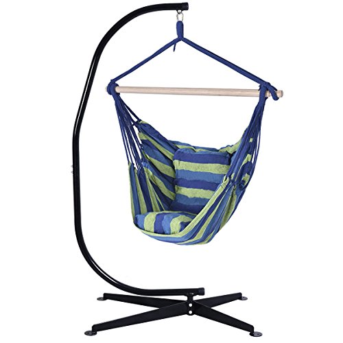 Giantex Hammock C Frame Stand Solid Steel Construction For Hanging Air Porch Swing Chair bluegreen