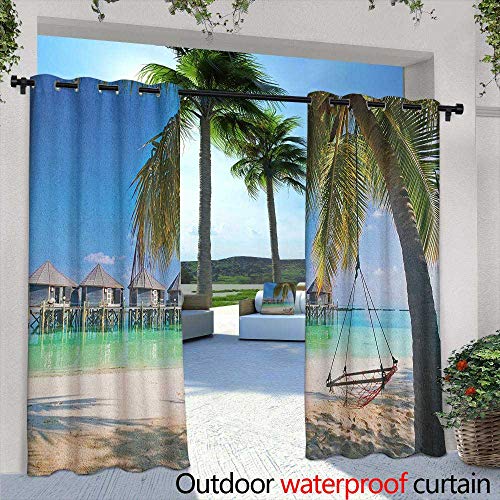 Beach Curtains for Living Room Hammock Under Palm Leaves in Golden Heaven Beach Paradise Caribbean Peace Sun Print Energy Efficient Room Darkening 72 W x 96 L Multicolor