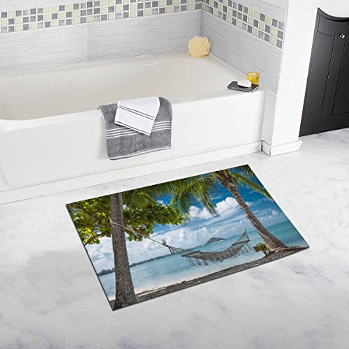 INTERESTPRINT Tropical Beach with Coconut Palm Trees and Hammock Bedroom Living Room Bath Mat Non Slip 32 L X 20 W Inches