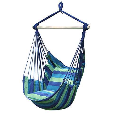 Lelly Q Hammock Chair Hanging Swing Chair Seat for The Living RoomYardGarden Balcony - Max 265 Lbs -2 Seat Cushions Included Blue Stripes